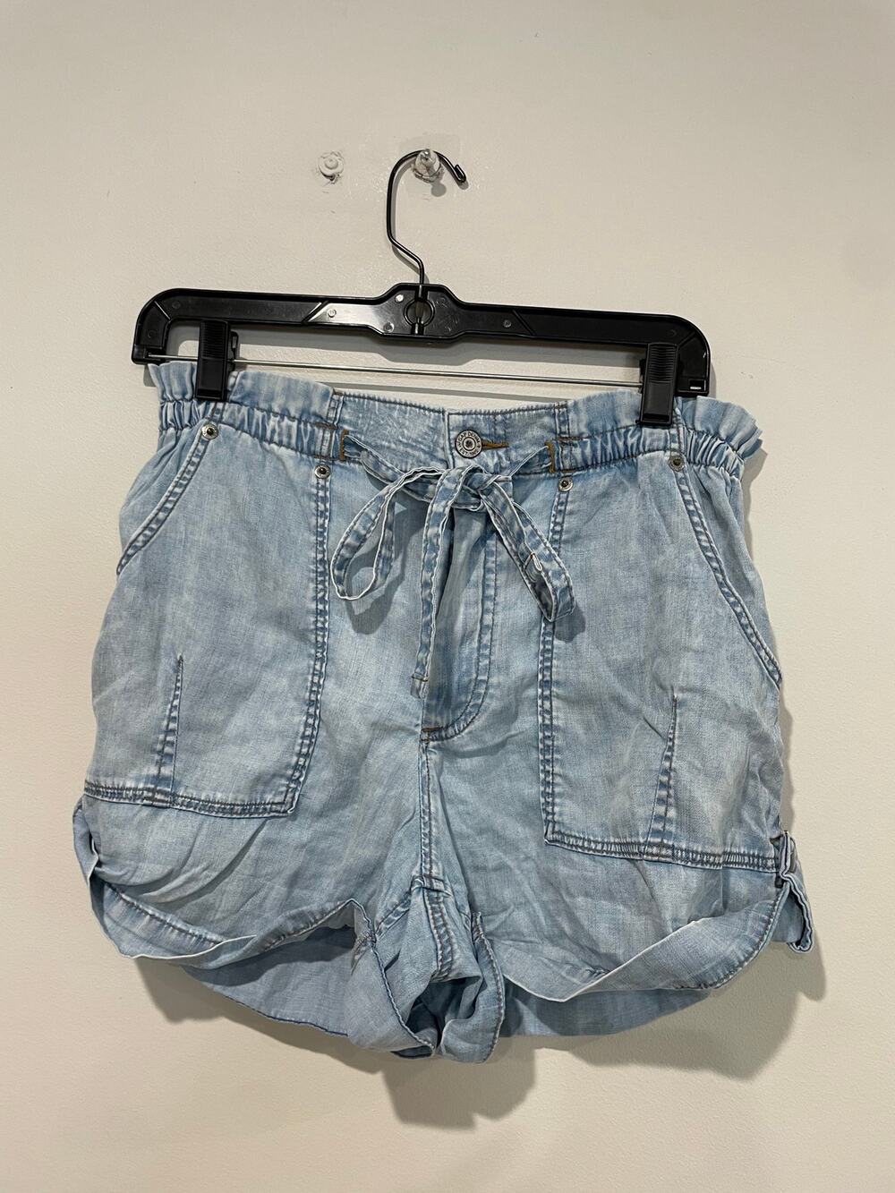 NWT Gap High Waisted Drawstring Denim Cuffed Jean Shorts Blue Women's Size XS